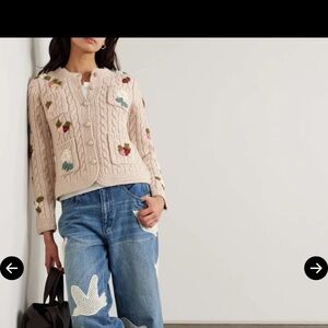 Sea New York Callie Appliquéd Cable-Knit Wool Cardigan in excellent condition